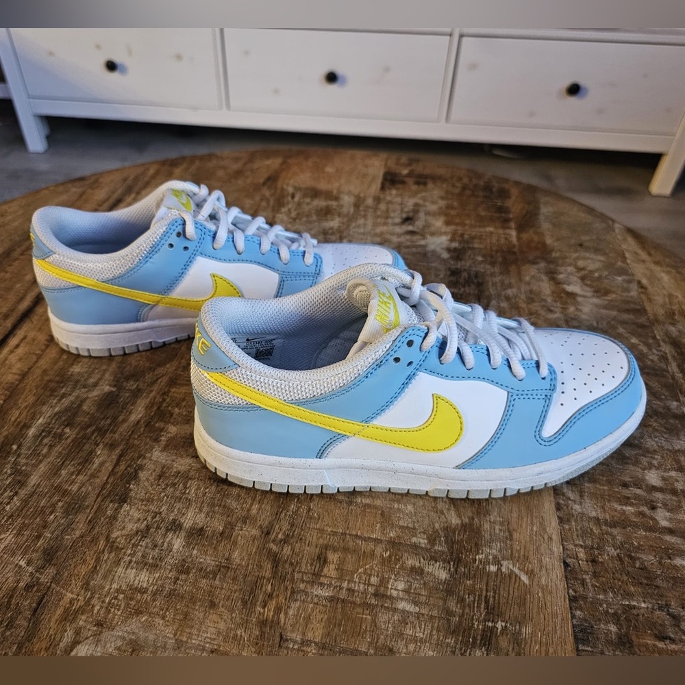 Nike Dunk Low GS in Blue Chill, Yellow Strike, and White